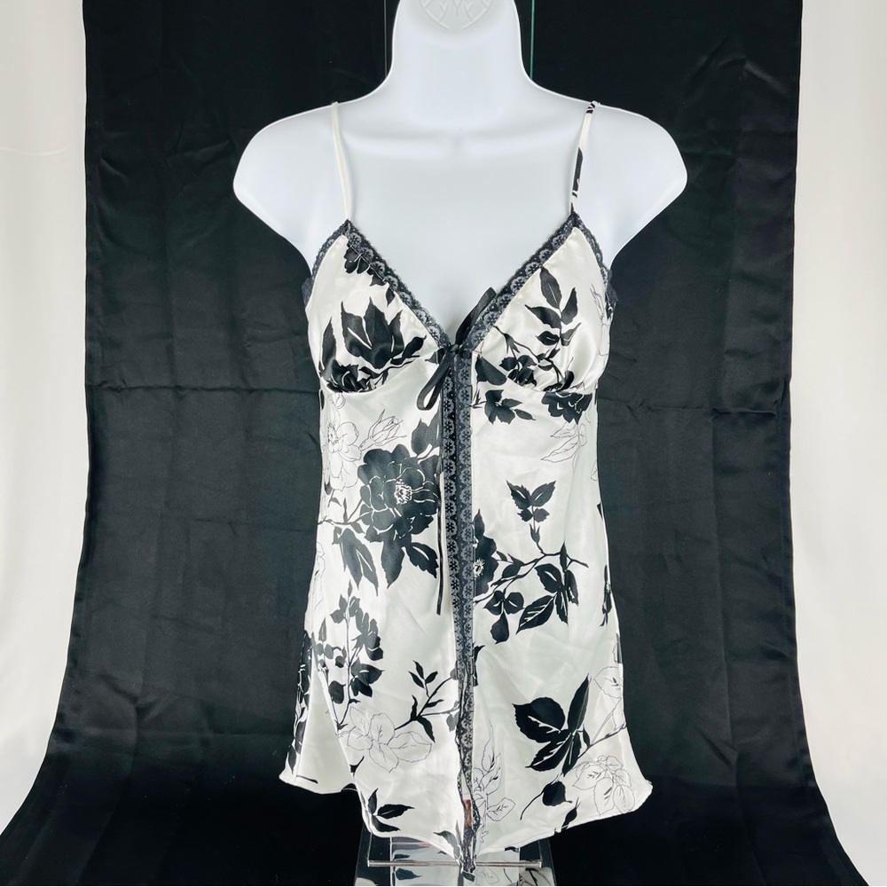Victoria's Secret Floral Satin Tease Lace-Trim Slip Mini Cami Babydoll XS White